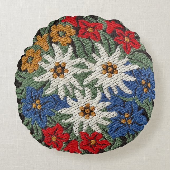 Edelweiss Swiss Alpine Flower Round Cushion (Front)