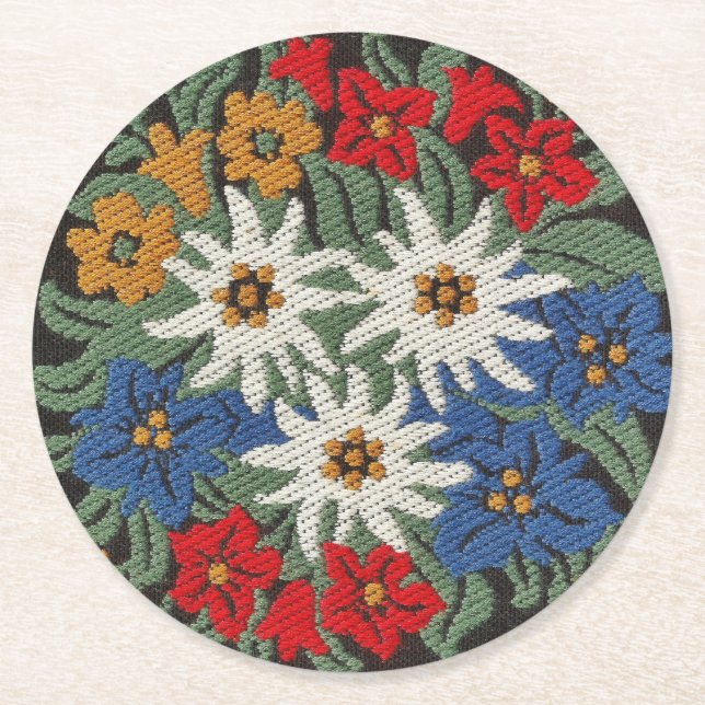 Edelweiss Swiss Alpine Flower Round Paper Coaster (Front)