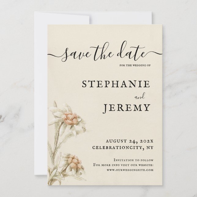 Edelweiss Vintage Floral Save the Date Invitation (Front)