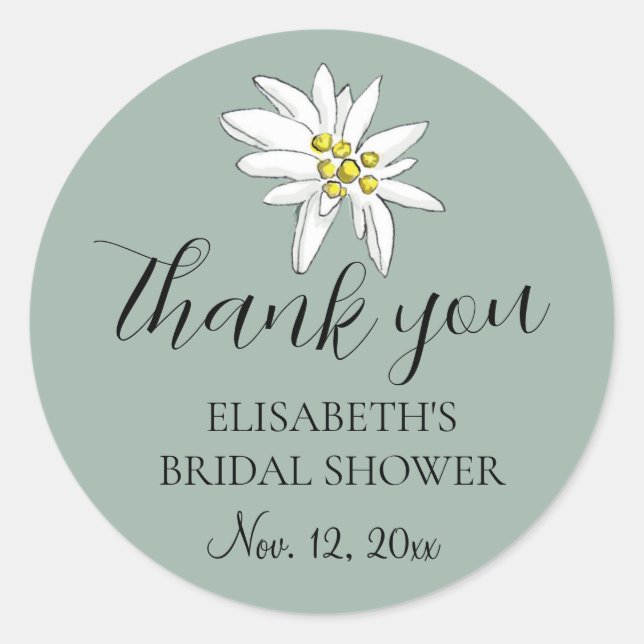 Edelweiss Wildflower Cute Bridal Shower Sage Classic Round Sticker (Front)