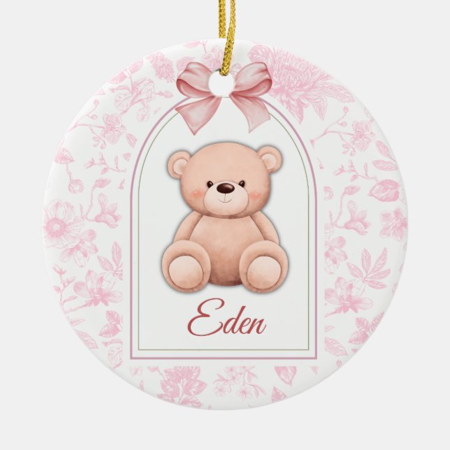 Eden | Custom Pink Teddy Bear Nursery Design  Ceramic Tree Decoration (Front)