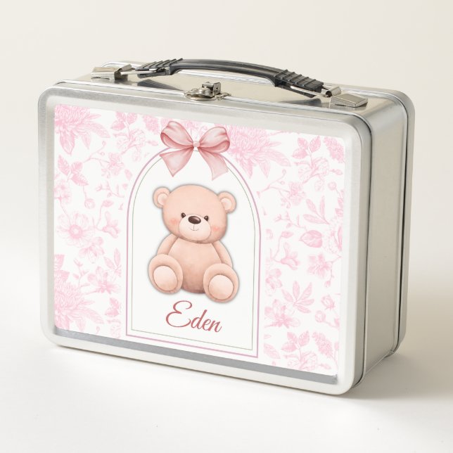 Eden | Custom Pink Teddy Bear Nursery Design  Metal Lunch Box (Front)