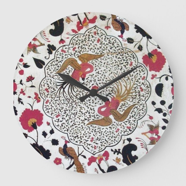 EDEN / ELEGANT RED BLACK WHITE FLOWERS AND BIRDS LARGE CLOCK (Front)
