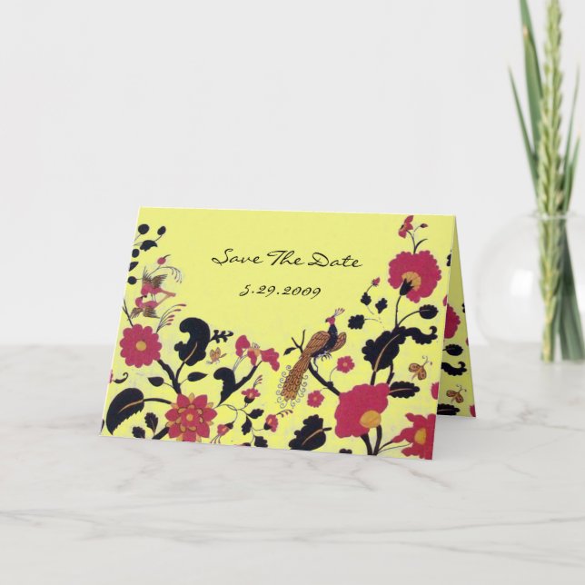 EDEN FLYING BIRDS, FLOWERS Red Black Yellow Floral Holiday Card (Front)