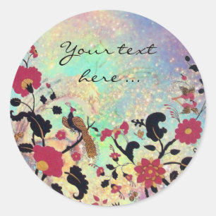 EDEN/ WEDDING LOVE BIRDS ,PEACOCK AND RED ROSES CLASSIC ROUND STICKER