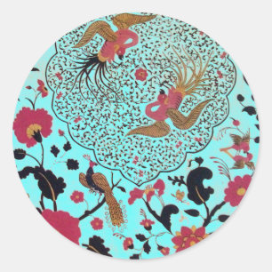 EDEN/ WEDDING LOVE BIRDS ,PEACOCK AND RED ROSES CLASSIC ROUND STICKER