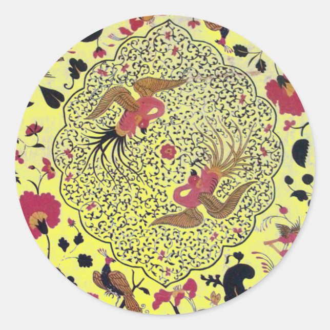 EDEN/ WEDDING LOVE BIRDS ,PEACOCK AND RED ROSES CLASSIC ROUND STICKER (Front)