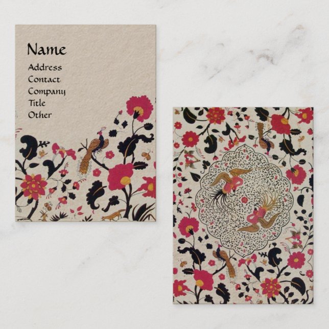 EDEN,WHIMSICAL GARDEN Red Black Floral Kraft Paper Business Card (Front/Back)