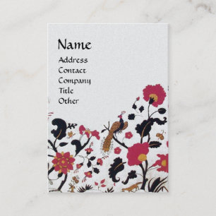 EDEN,WHIMSICAL GARDEN Red Black White Floral Pearl Business Card