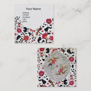EDEN,WHIMSICAL GARDEN Red Black White Floral Pearl Square Business Card