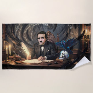 Edgar A. Poe Composing The Raven In Gothic Dreams Beach Towel