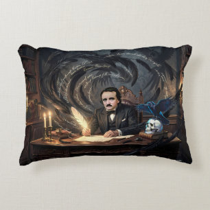 Edgar A. Poe Composing The Raven In Gothic Dreams Decorative Cushion