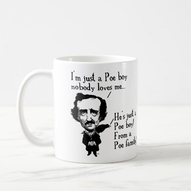 Edgar Allan Poe Boy Funny Mug or Travel Mug (Left)