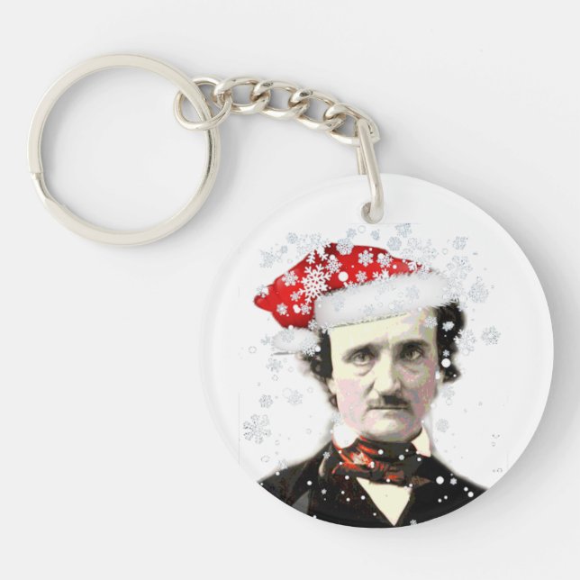  Edgar Allan Poe Christmas Hat Snowflake Keychain (Front)