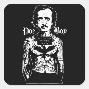 Edgar Allan Poe Classic Funny Horror w Raven Square Sticker