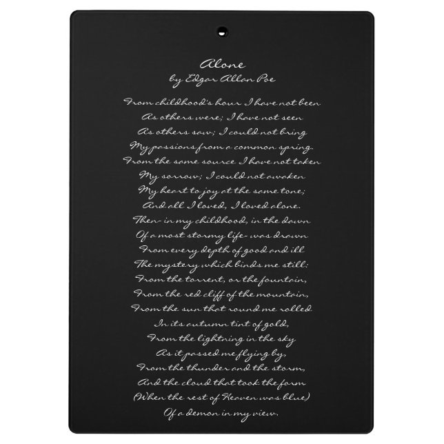 Edgar Allan Poe Clipboard Quote & Alone Poem (Back)
