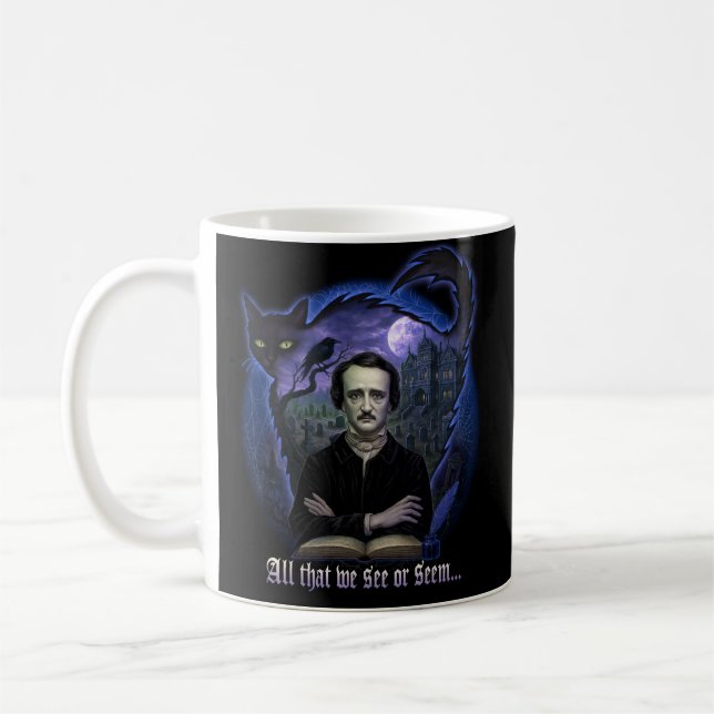 Edgar Allan Poe Gothic Mug – Haunted Raven & Cat (Left)