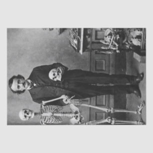 Edgar Allan Poe Holding a Skeleton Halloween Art  Tissue Paper