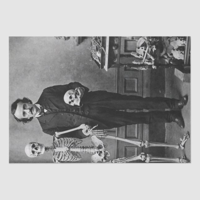 Edgar Allan Poe Holding a Skeleton Halloween Art  Tissue Paper (Front)