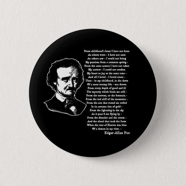 Edgar Allan Poe Poem ALONE 6 Cm Round Badge (Front)