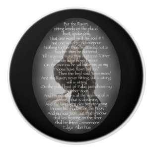 Edgar Allan Poe Poem with Watercolor Raven Art Ceramic Knob