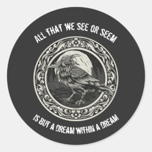 Edgar Allan Poe Poet Author Dream Raven Medallion  Classic Round Sticker
