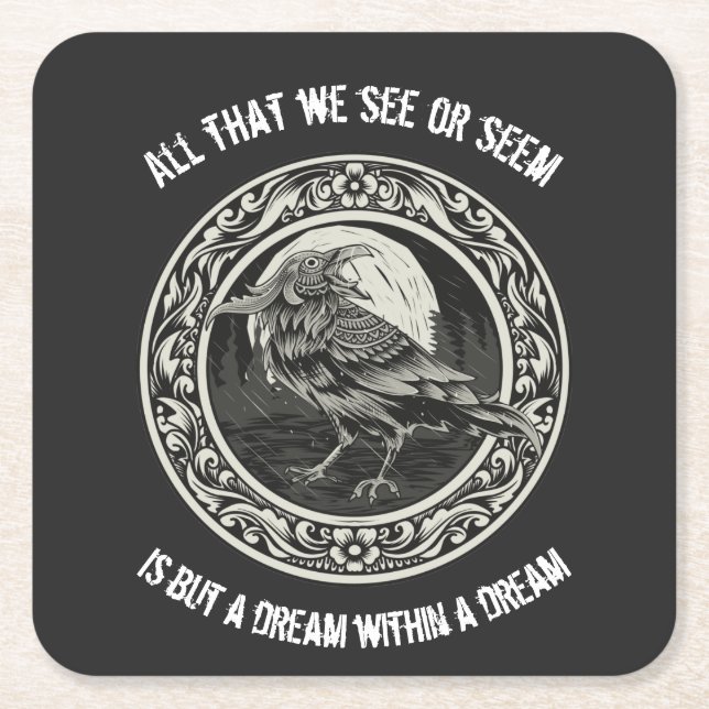 Edgar Allan Poe Poet Author Dream Raven Medallion  Square Paper Coaster (Front)
