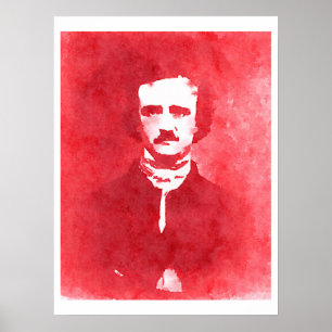 Edgar Allan Poe Pop Art Portrait in red Poster