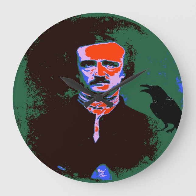 Edgar Allan Poe Pop Art Portrait Large Clock (Front)