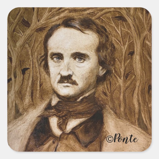Edgar Allan Poe Portrait Square Stickers (Front)