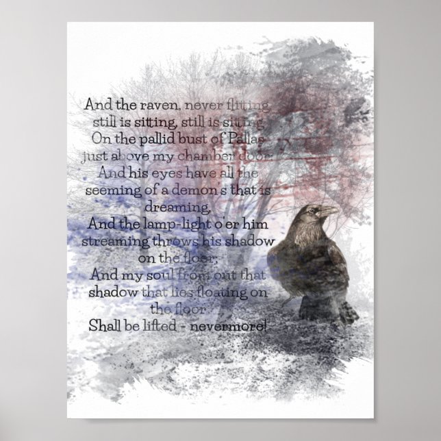 Edgar Allan Poe The Raven Poem Raven Watercolor Poster (Front)