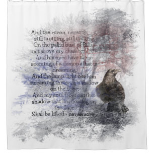 Edgar Allan Poe The Raven Poem Raven Watercolor Shower Curtain