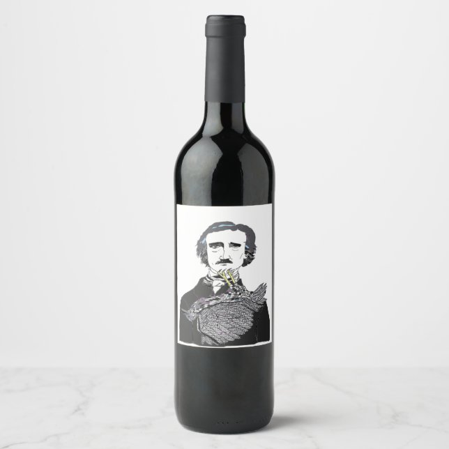 Edgar Allan Poe with a Raven on his Chin Wine Label (Front)