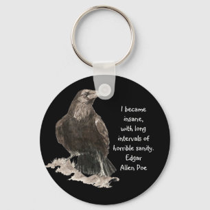 Edgar Allen Poe Insanity Quote Watercolor Raven Key Ring
