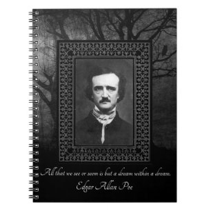 Edgar Allen Poe Quote Creepy Forest Black/Gray Notebook