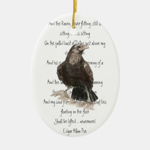 Edgar Allen Poe Quote  Watercolor Raven Bird Ceramic Tree Decoration
