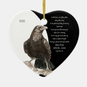 Edgar Allen Poe Quote  Watercolor Raven Bird Ceramic Tree Decoration