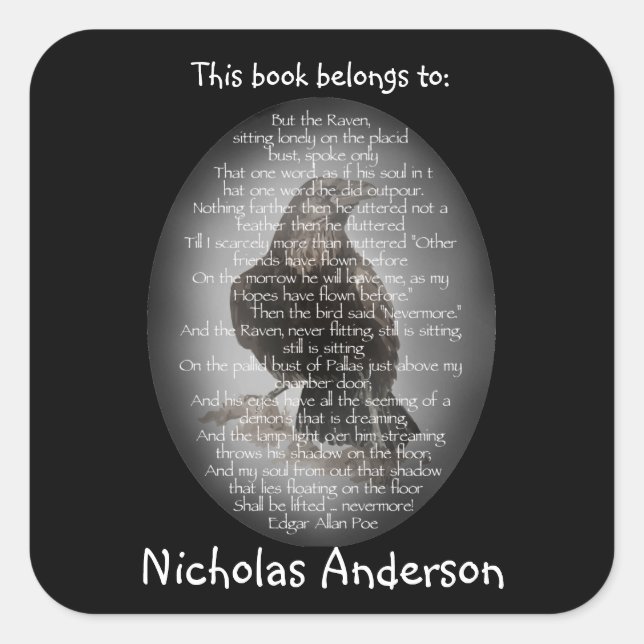 Edgar Allen Poe The Raven Poem Bookplate art Square Sticker (Front)