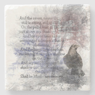 Edgar Allen Poe "The Raven" raven bird Halloween Stone Coaster
