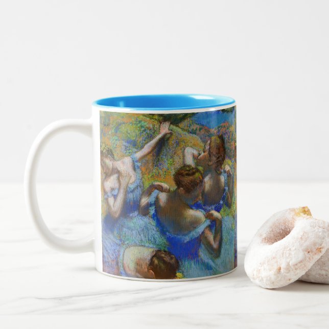 Edgar Degas - Blue Dancers Two-Tone Coffee Mug (With Donut)