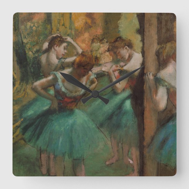Edgar Degas Dancers Pink and Green Square Wall Clock (Front)