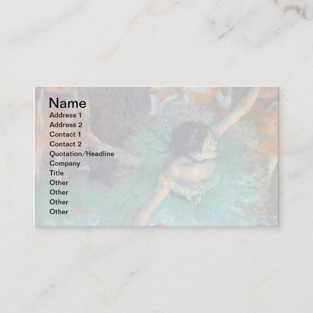 Edgar Degas - The Green Dancers - Ballet Dance Business Card (Front)