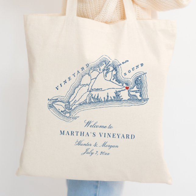 Edgartown MA Wedding Favour Navy Blue Welcome Tote Bag (Edgartown MA Martha's Vineyard Map Tote Bag Wedding Favor in elegant Navy Blue, Coastal Map Designs)