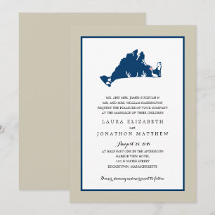 EDGARTOWN Marthas Vineyard Blue Map Wedding Invitation