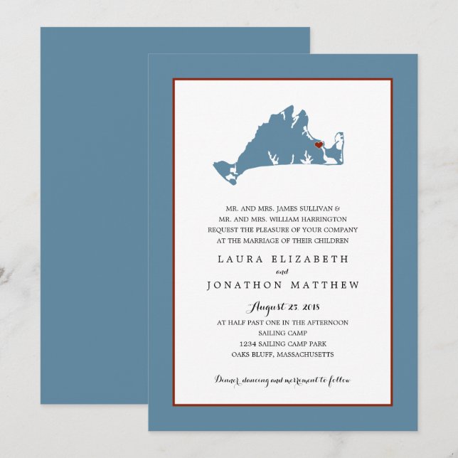 Edgartown Marthas Vineyard Map | Wedding Invitation (Front/Back)