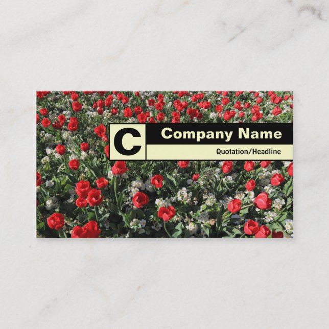 Edge Labelled Monogram - Red Tulips and Primroses Business Card (Front)