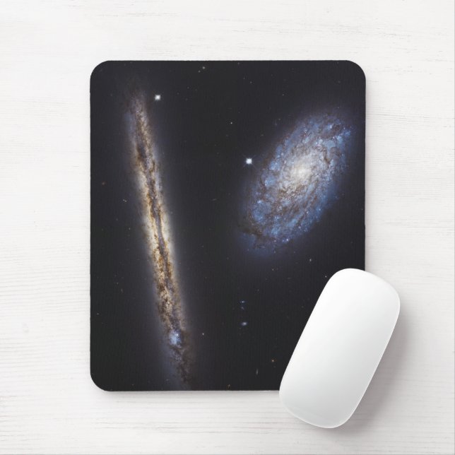 Edge-On Galaxy Ngc 4302 & Tilted Galaxy Ngc 4298 Mouse Mat (With Mouse)