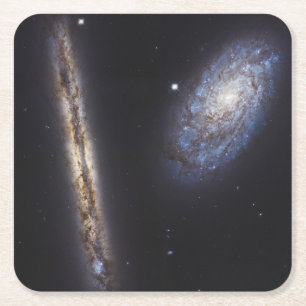 Edge-On Galaxy Ngc 4302 & Tilted Galaxy Ngc 4298 Square Paper Coaster