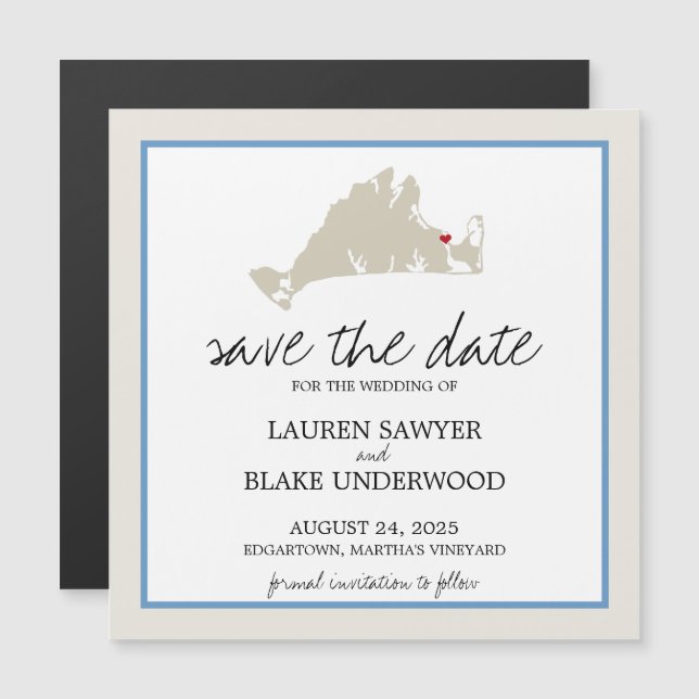 Edgertown Martha's Vineyard Wedding Save the Date Magnetic Invitation (Front/Back)