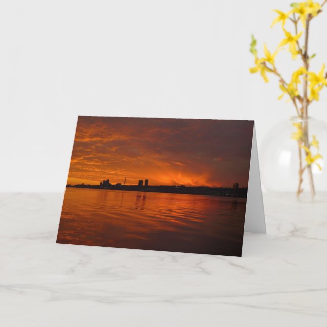 Edgewater, NJ Skyline at Sunset - H card (Yellow Flower)